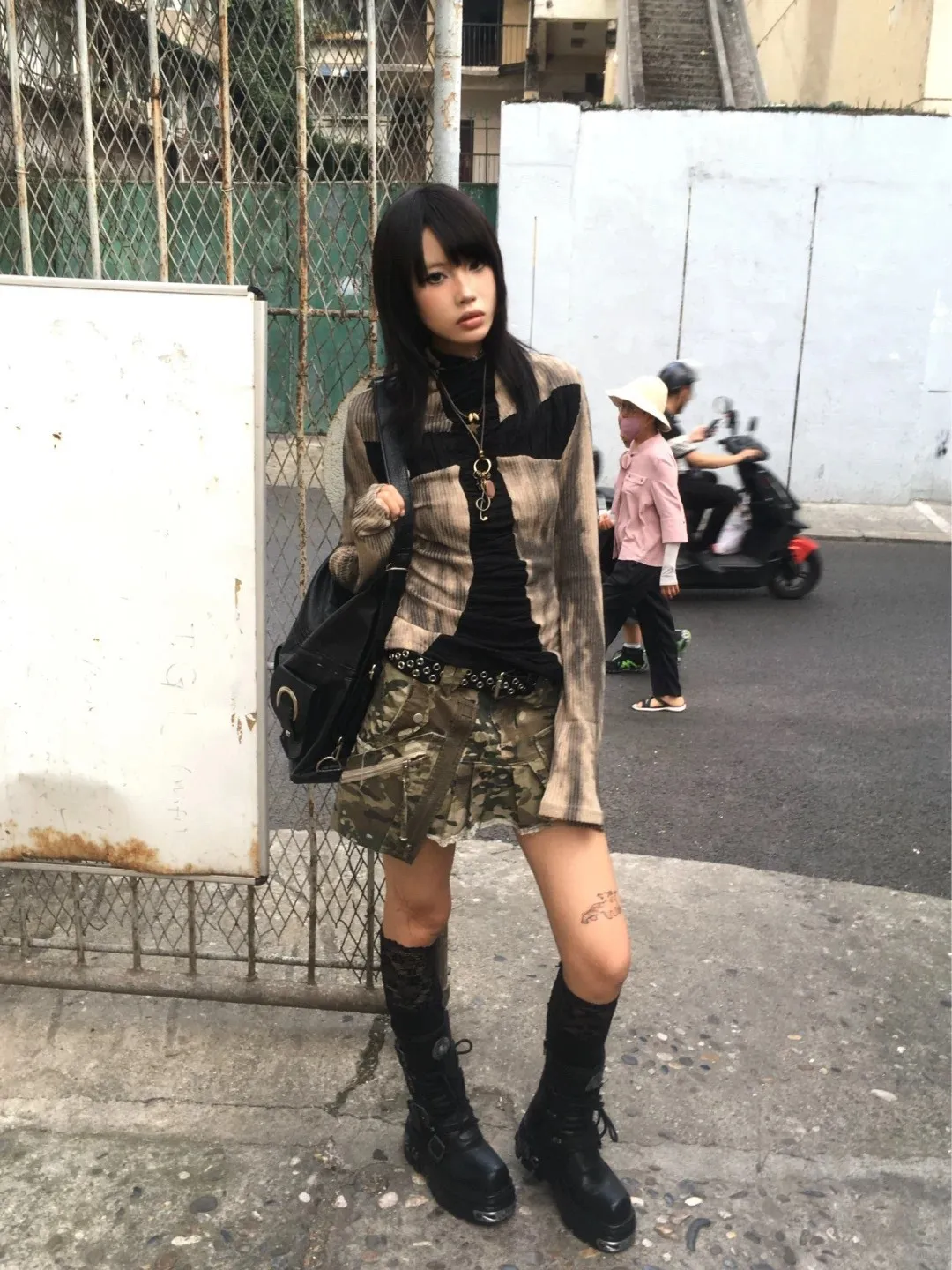Karrram Japanese Y2k Ribbed Tops Vintage Harajuku Cross Print T-shirt Grunge Aesthetics Long Sleeve Patchwork Tops Trashy 2000s