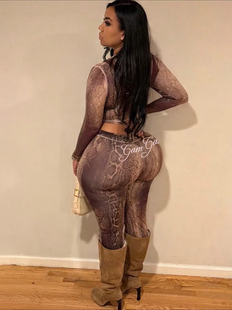 Sisterlinda Letter Tracksuit 2-Piece Set Women Snake Print Patchwork Zip Jacket+Pants Matching Casual Stretch Streetwear Outfits