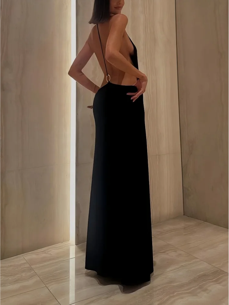 Women's Plain Backless Transparent Fashion Sexy Halter Dress, Casual Summer Sleeveless Top, Elegant Daily Wear