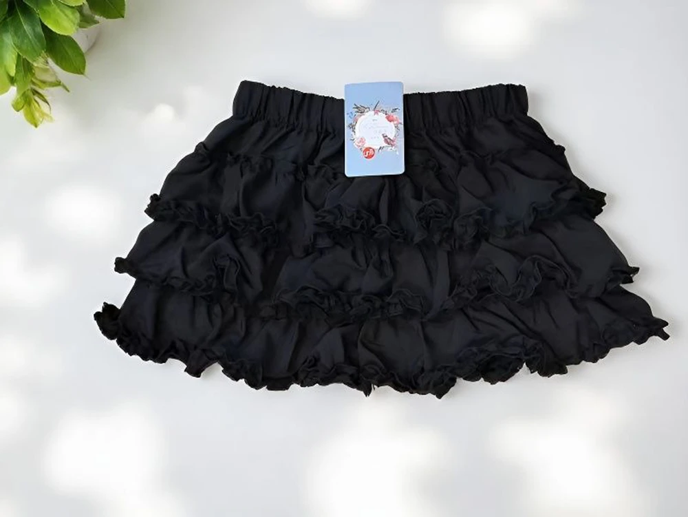 Women Mini Skirts Tiered Ruffles Lolita Built-in Shorts Kawaii Sukapan Skort Gothic Punk Coquette Y2K E-girl Black Lace Gown