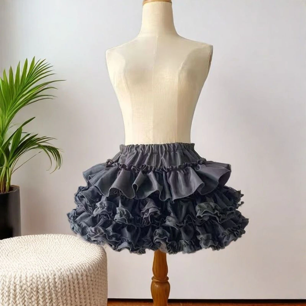 Women Mini Skirts Tiered Ruffles Lolita Built-in Shorts Kawaii Sukapan Skort Gothic Punk Coquette Y2K E-girl Black Lace Gown