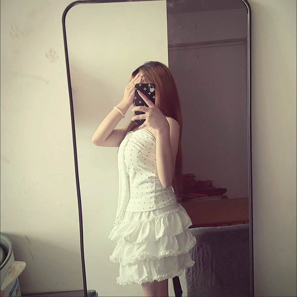 Women Mini Skirts Tiered Ruffles Lolita Built-in Shorts Kawaii Sukapan Skort Gothic Punk Coquette Y2K E-girl Black Lace Gown