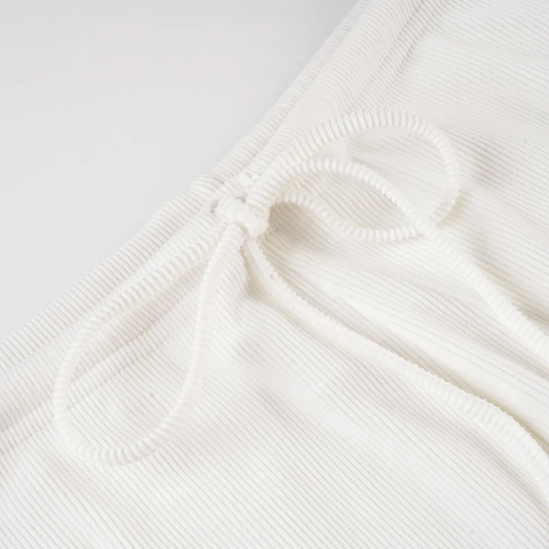 Basic Solid Low-Waisted Ribbed Knitted Pants Casual Loose Drawstring Wide Leg Pants Soft Comfy Lounge Wear Trousers Streetwear