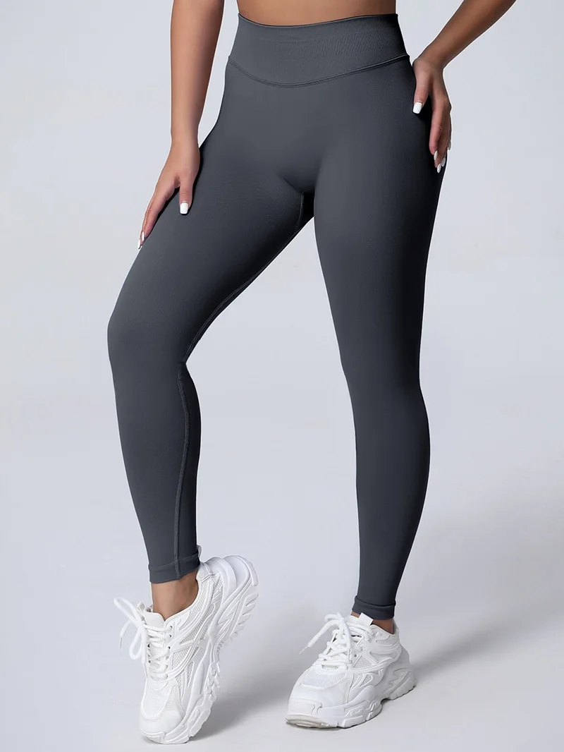 HISTELLO Impact Leggings Seamless Women Yoga Clothing Ribbed Waist Scrunch Butt Tights High Elastic Fitness Workout Gym Pnats