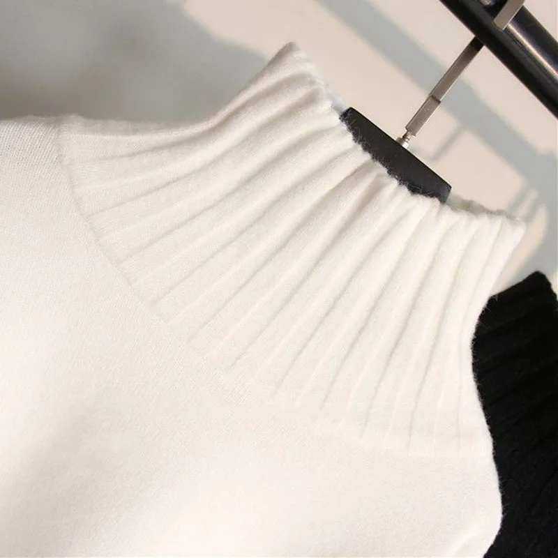 Lucyever Black White Autumn Winter Sweaters Women Soft Thick Loose Fit Knitted Pullovers Female Long Sleeve Turtleneck Sweater