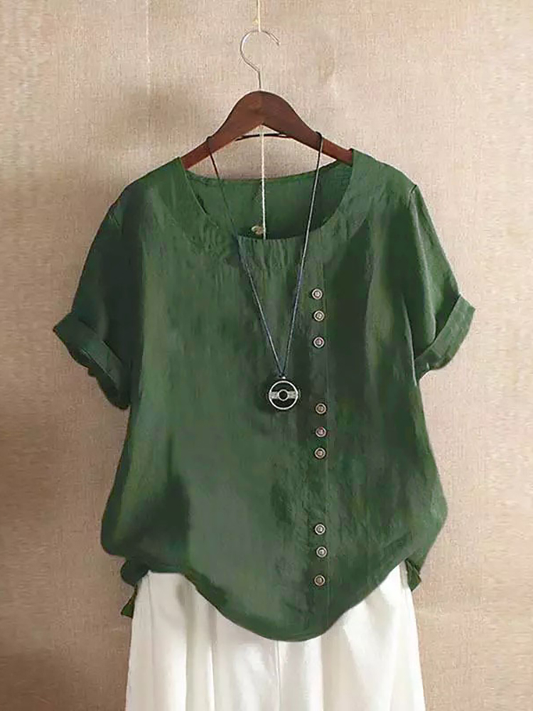 Vintage Harajuku Button T Shirt Casual Summer Short Sleeve Cotton Linen Solid Loose Blouse Elegant Oversize Tee Shirt Streetwear