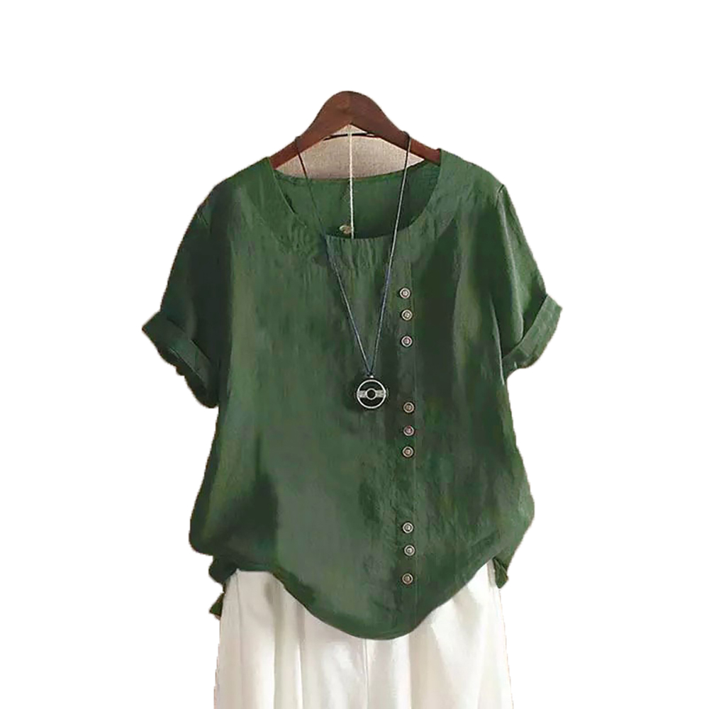 Vintage Harajuku Button T Shirt Casual Summer Short Sleeve Cotton Linen Solid Loose Blouse Elegant Oversize Tee Shirt Streetwear