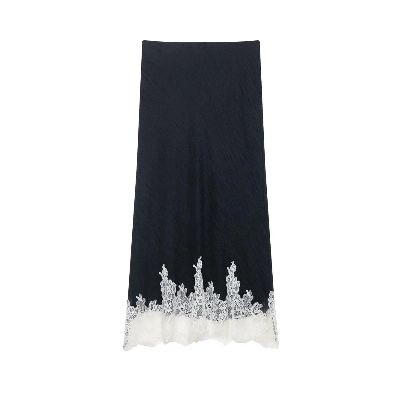 TFMLN 2026 Women's Skirt 2-Piece Set Lace Spliced Sleeveless Stand Collar Top + Slim A-Line Midi Skirt Elegant Ladies Suit