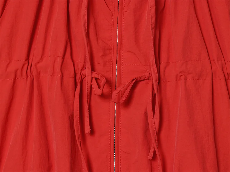 Women's Jacket 2026 Autumn New Red Long-Sleeve Drawstring Decorative Festive Hoodie Zipper Cardigan Casual Fashion Versatile