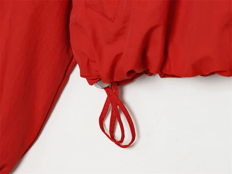 Women's Jacket 2026 Autumn New Red Long-Sleeve Drawstring Decorative Festive Hoodie Zipper Cardigan Casual Fashion Versatile
