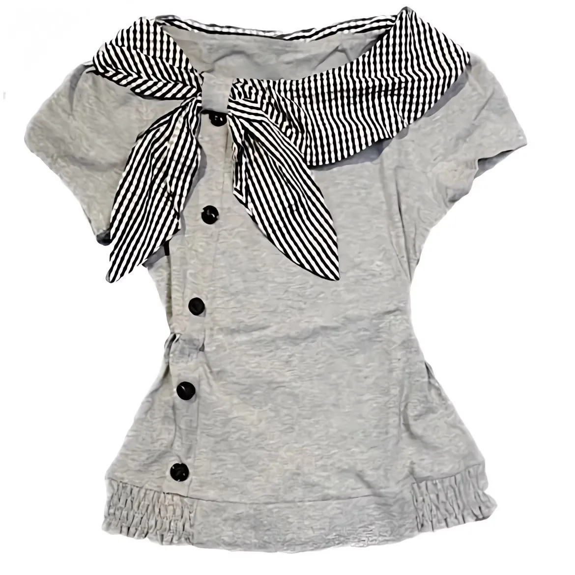 Richgirl American Retro Style Irregular Short-Sleeved T-Shirt Millennium Subculture Vintage Plaid Navy Collar Top