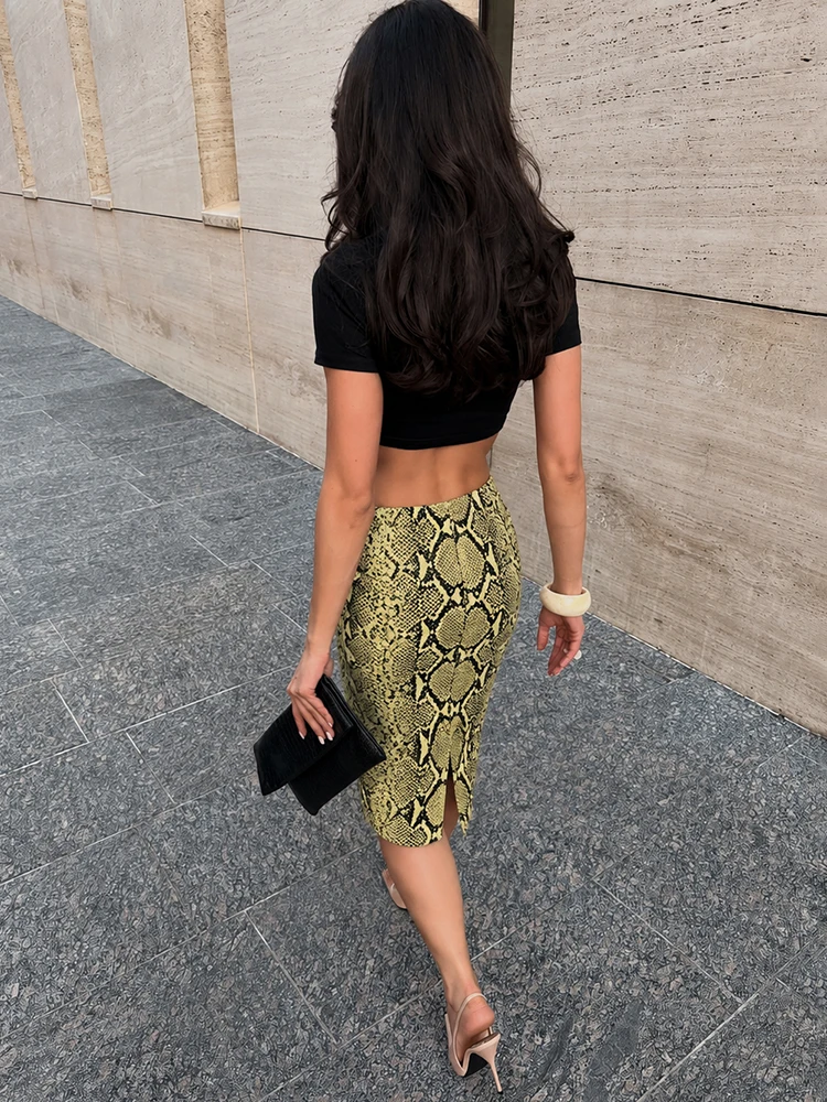 TARUXY Fashion Snake Pattern Straight Skirt For Women High Waist Slim Long Skirt Ins Hot Streetwear Female Skirt Summer New 2025