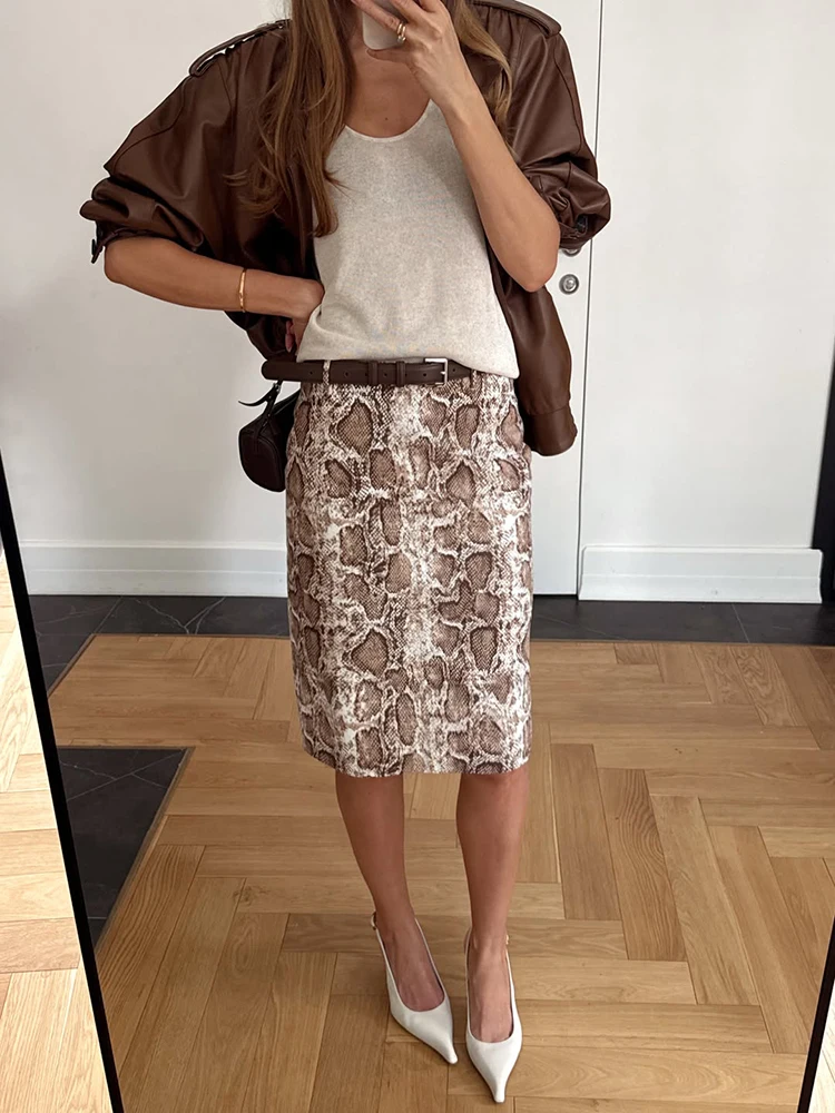 TARUXY Fashion Snake Pattern Straight Skirt For Women High Waist Slim Long Skirt Ins Hot Streetwear Female Skirt Summer New 2025