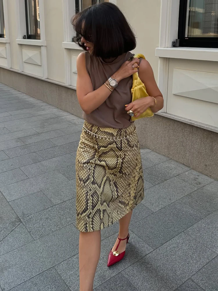 TARUXY Fashion Snake Pattern Straight Skirt For Women High Waist Slim Long Skirt Ins Hot Streetwear Female Skirt Summer New 2025