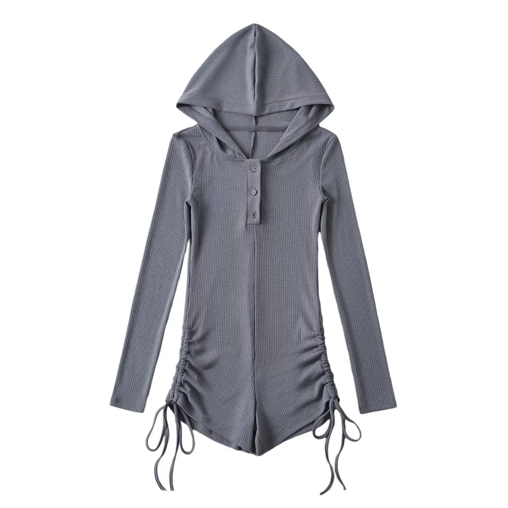 Women's Jumpsuits Y2k Shorts Playsuits 90s Vintage Slim Casual Sexy Bodysuits Long Sleeves Aesthetic Punk Korea Hooded With Hat