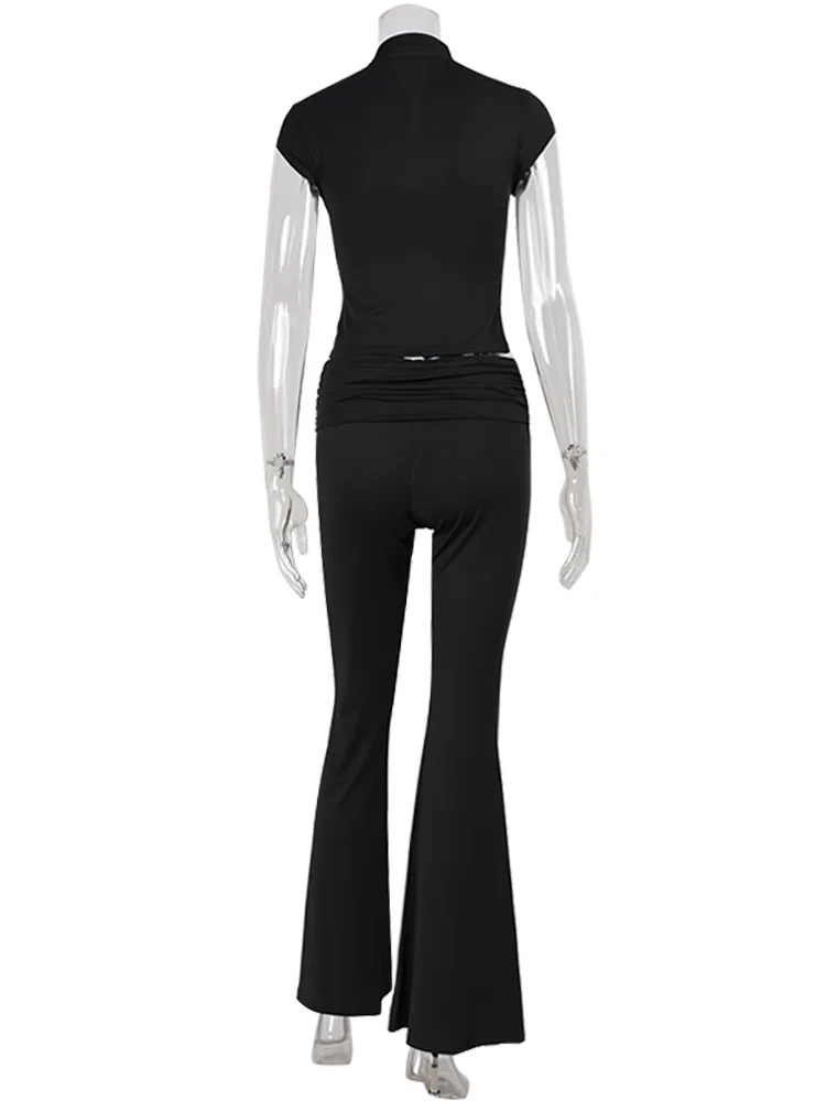 Casual Sheath Women Suit Fashion Sexy Street Short Sleeves Hollow Out 2 Pieces (Tops+Long Pant) Matching Sets Female Tracksuit