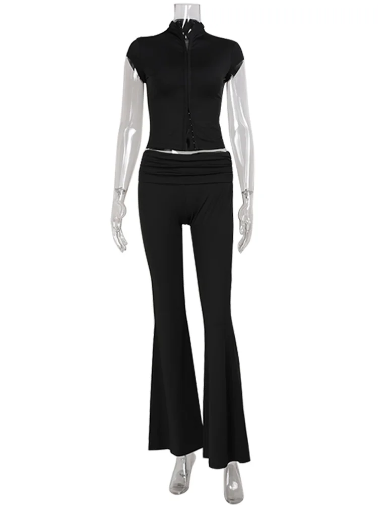 Casual Sheath Women Suit Fashion Sexy Street Short Sleeves Hollow Out 2 Pieces (Tops+Long Pant) Matching Sets Female Tracksuit