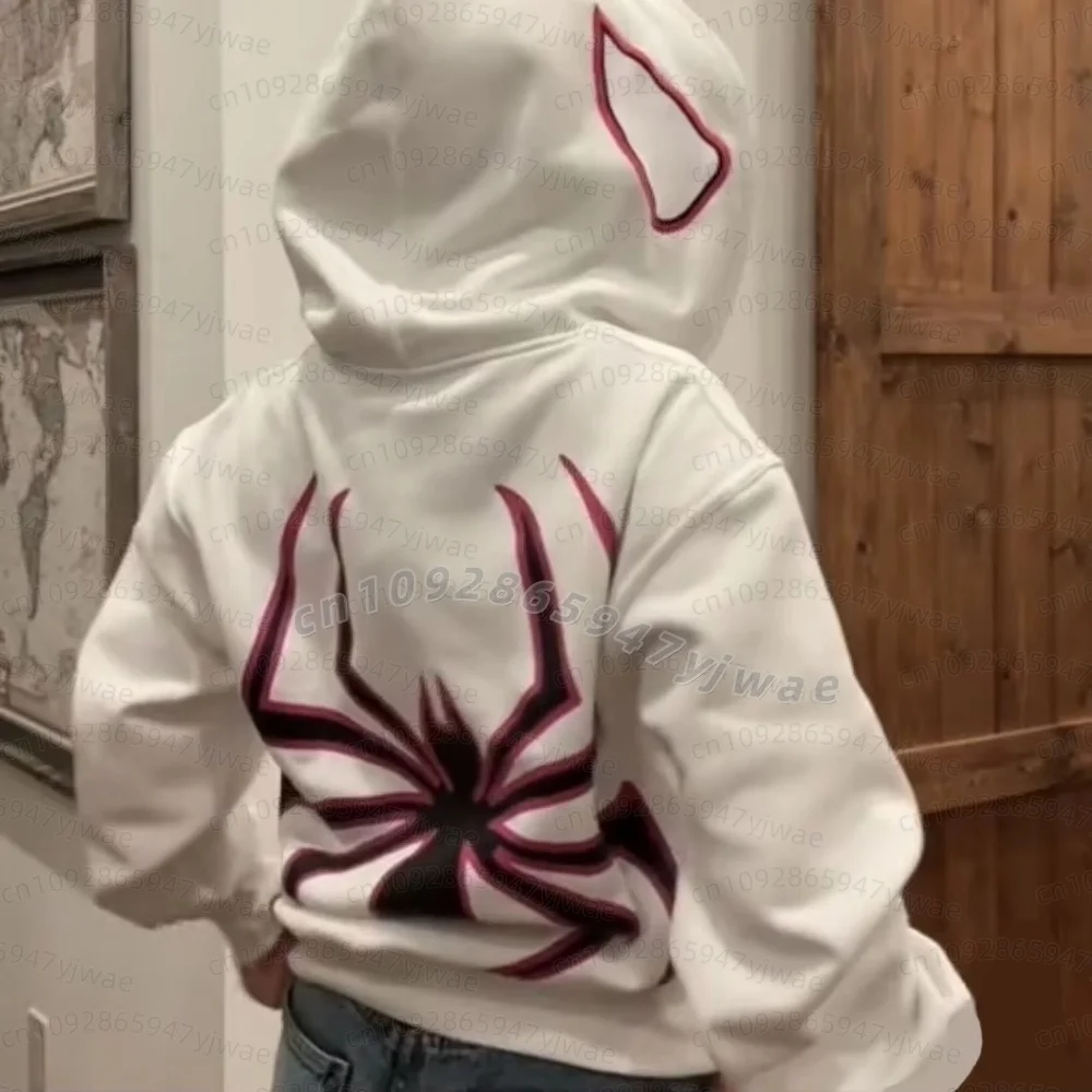 2026 Autumn And Winter Women Hooded Hoodie Harajuku Fashion Y2k Oversized Coat Personality Spider Print Men Women's Hoodie