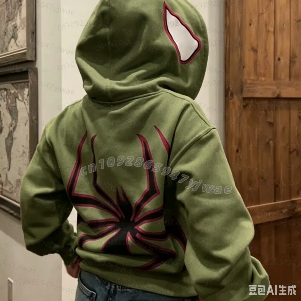 2026 Autumn And Winter Women Hooded Hoodie Harajuku Fashion Y2k Oversized Coat Personality Spider Print Men Women's Hoodie