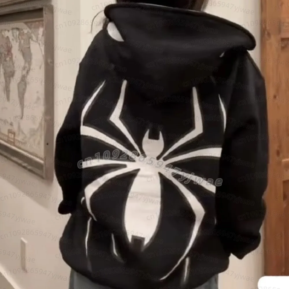 2026 Autumn And Winter Women Hooded Hoodie Harajuku Fashion Y2k Oversized Coat Personality Spider Print Men Women's Hoodie