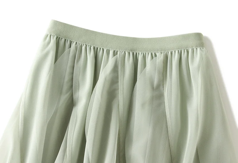 Casual Loose Ruffle Mesh Midi Skirt Summer Women's Skirts New Skinny Elastic High Waist Solid Mesh Lining Skirt Woman Clothing