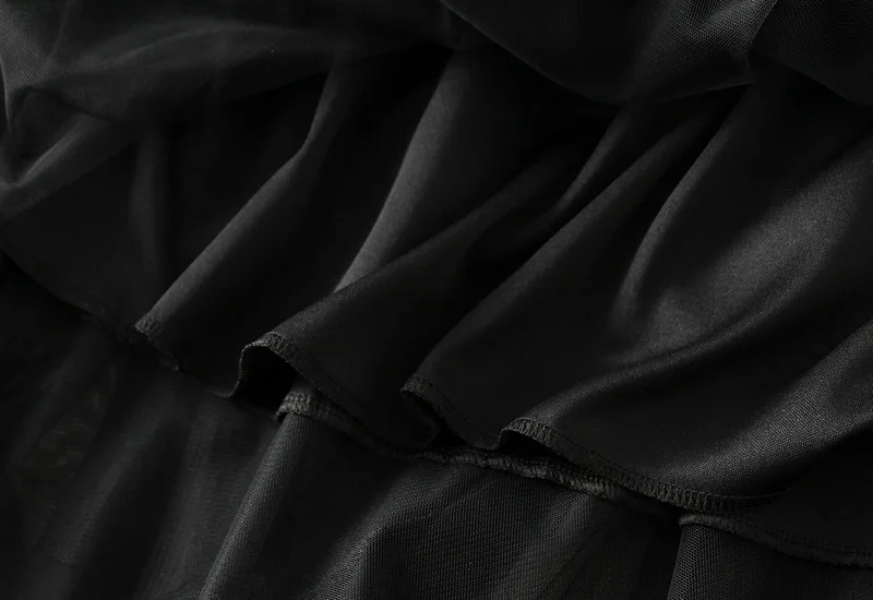 Casual Loose Ruffle Mesh Midi Skirt Summer Women's Skirts New Skinny Elastic High Waist Solid Mesh Lining Skirt Woman Clothing
