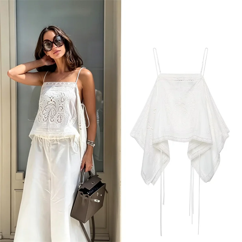 Guobioziy 2026 Women's Camisole Top, Summer Boho Beach Vacation Hollow‑Out Lace Spaghetti Strap Casual Blouse