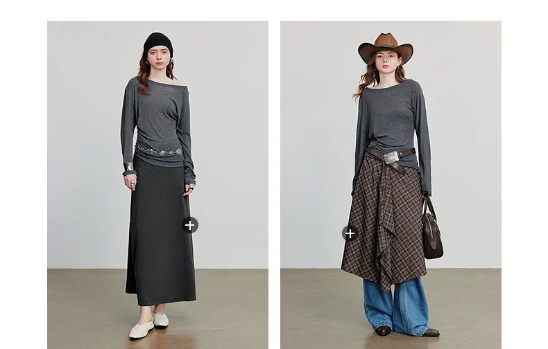 TOYOUTH Women Long Sleeve T-shirt 2025 Autumn New Irregular Pleated Wool Slim Fit Pullover Tops