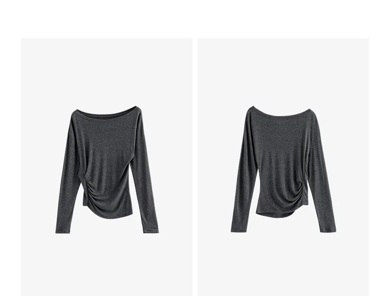TOYOUTH Women Long Sleeve T-shirt 2025 Autumn New Irregular Pleated Wool Slim Fit Pullover Tops