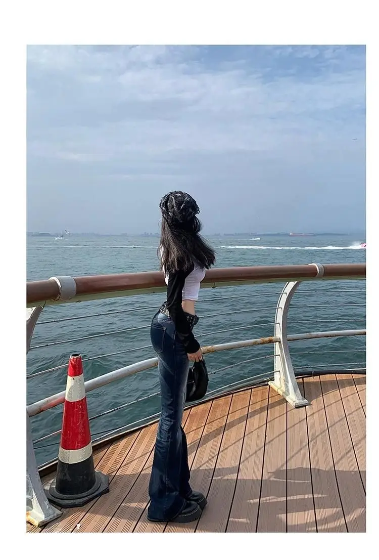 Y2K Slim Fit High Waist Casual Womens Jeans Retro Denim Pants Low Rise Flared Trousers Long Bootcut Drag Autumn for Women