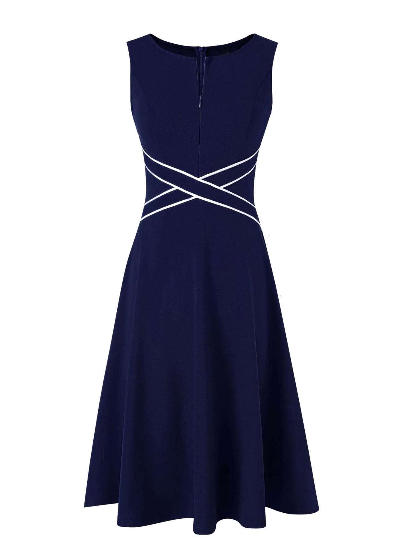 Womens Sleeveless Elegant Summer Work Office A-Line Vintage Front Zipper Business Casual Party Slim Fit And Flare Swing Dress