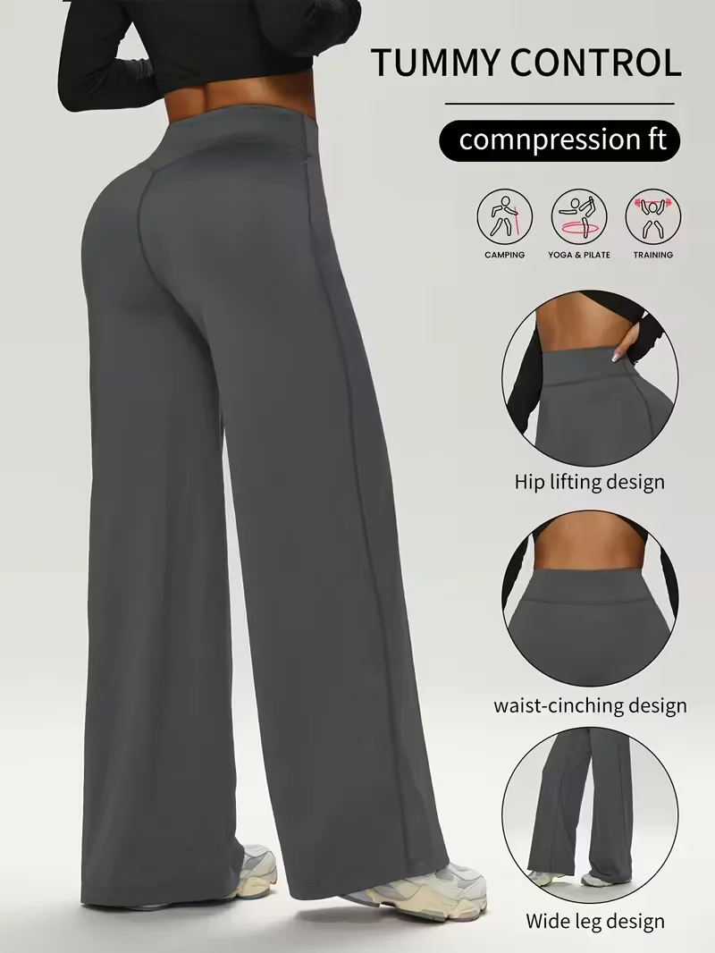 Ladies High-Waist Wide Leg Pants Soft Skin-Friendly Shaping High Elasticity Sport Outdoor Casual Versatile Fashion Long Trousers
