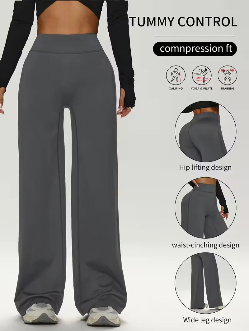 Ladies High-Waist Wide Leg Pants Soft Skin-Friendly Shaping High Elasticity Sport Outdoor Casual Versatile Fashion Long Trousers