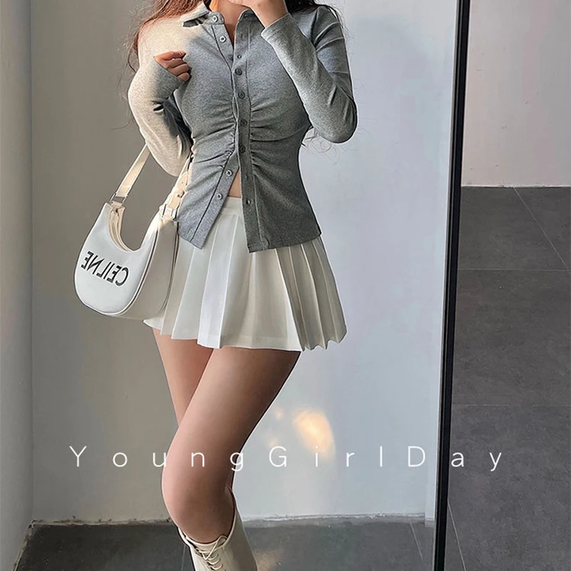 Pleated Skirt with Shorts Women Sexy High Waist Irregular White Black A-line Gyaru Tennis extreme Mini Skirt School