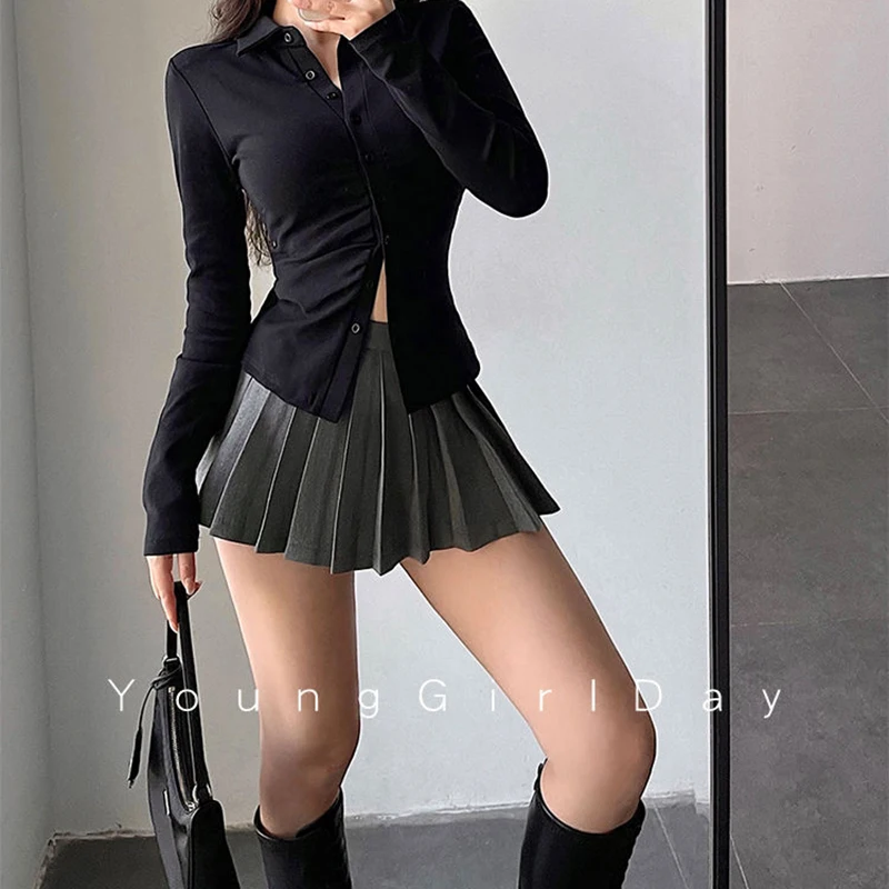 Pleated Skirt with Shorts Women Sexy High Waist Irregular White Black A-line Gyaru Tennis extreme Mini Skirt School