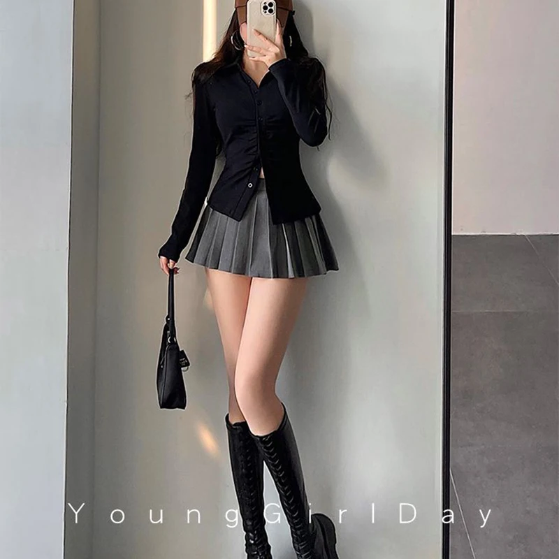 Pleated Skirt with Shorts Women Sexy High Waist Irregular White Black A-line Gyaru Tennis extreme Mini Skirt School
