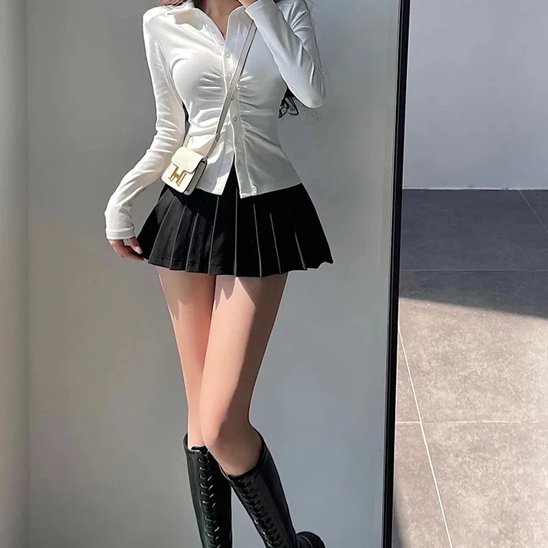 Pleated Skirt with Shorts Women Sexy High Waist Irregular White Black A-line Gyaru Tennis extreme Mini Skirt School