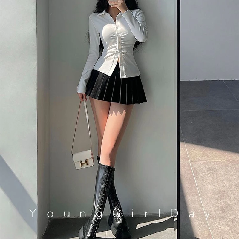 Pleated Skirt with Shorts Women Sexy High Waist Irregular White Black A-line Gyaru Tennis extreme Mini Skirt School