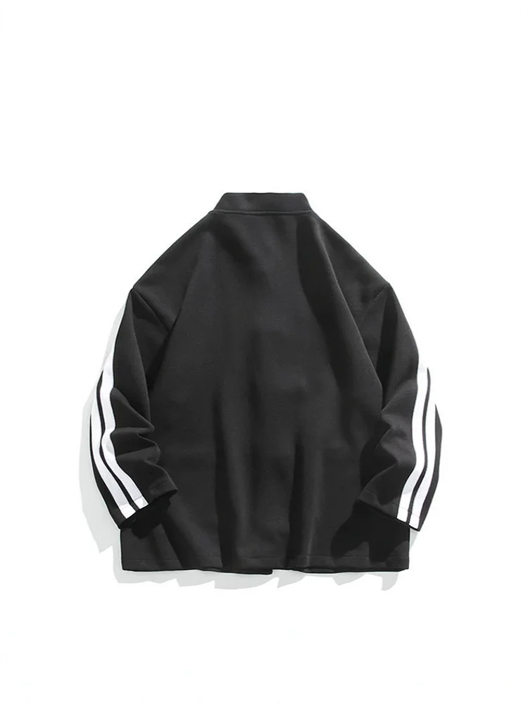 Women Oversized Sweatshirt Jacket Black Stand Collar Hoodie Coat Striped Sleeve Casual Streetwear Y2K Fashion Autumn Winter