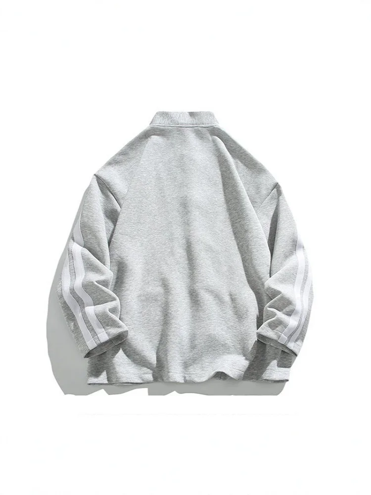 Women Oversized Sweatshirt Jacket Black Stand Collar Hoodie Coat Striped Sleeve Casual Streetwear Y2K Fashion Autumn Winter