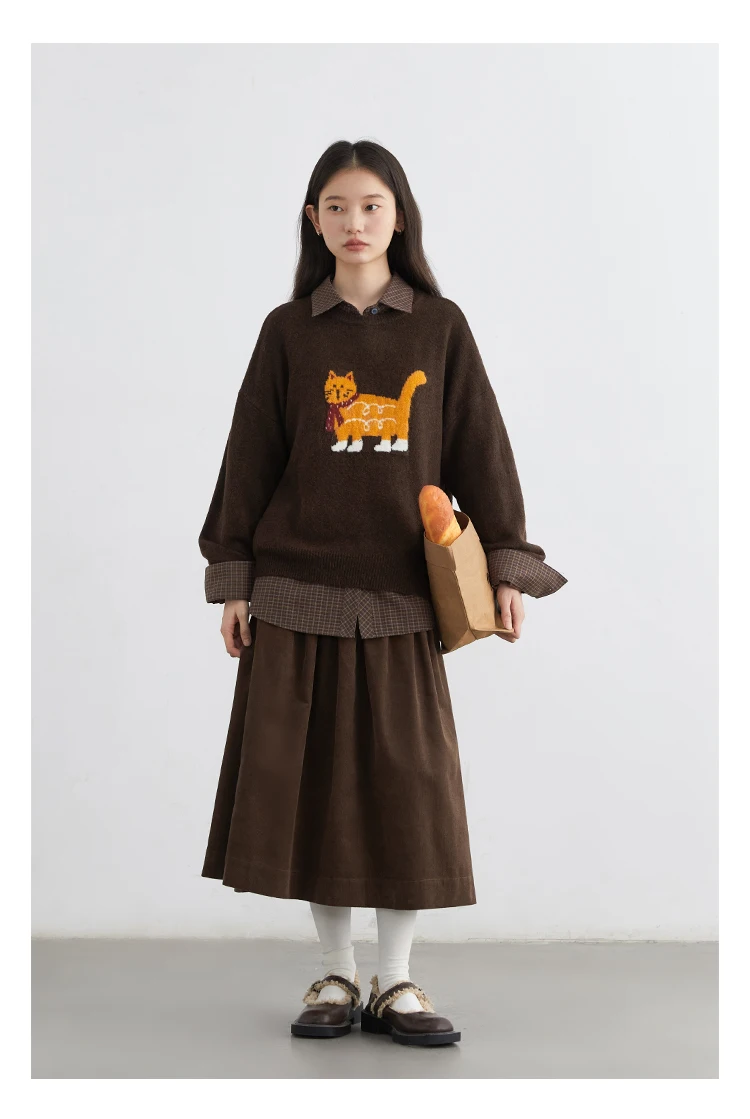CHIC VEN New Women Sweaters Loose Casual O Neck Cartoon Cat Female Knitted Jumpers Pullovers for Girl Autumn Winter 2025