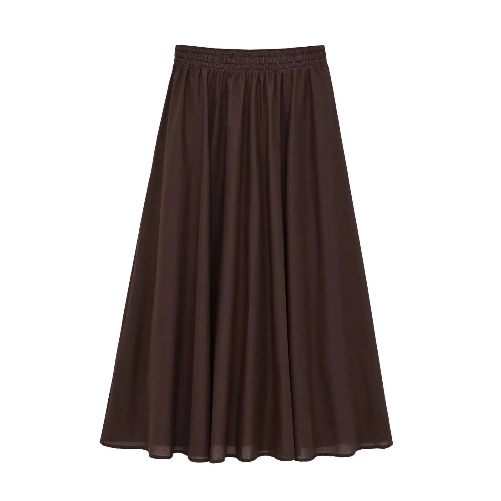BSAY Summer Beach Vacation Midi Skirt Women Solid Color Elastic High Waist Pleated Flowy A-Line Swing Long Skirt Casual Skirts