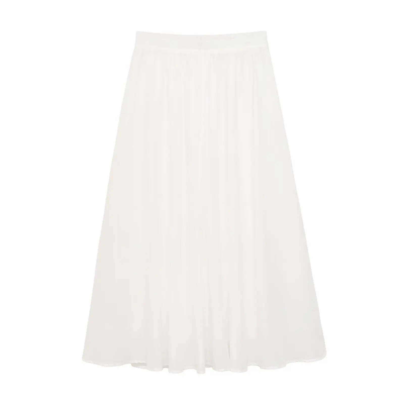 BSAY Summer Beach Vacation Midi Skirt Women Solid Color Elastic High Waist Pleated Flowy A-Line Swing Long Skirt Casual Skirts