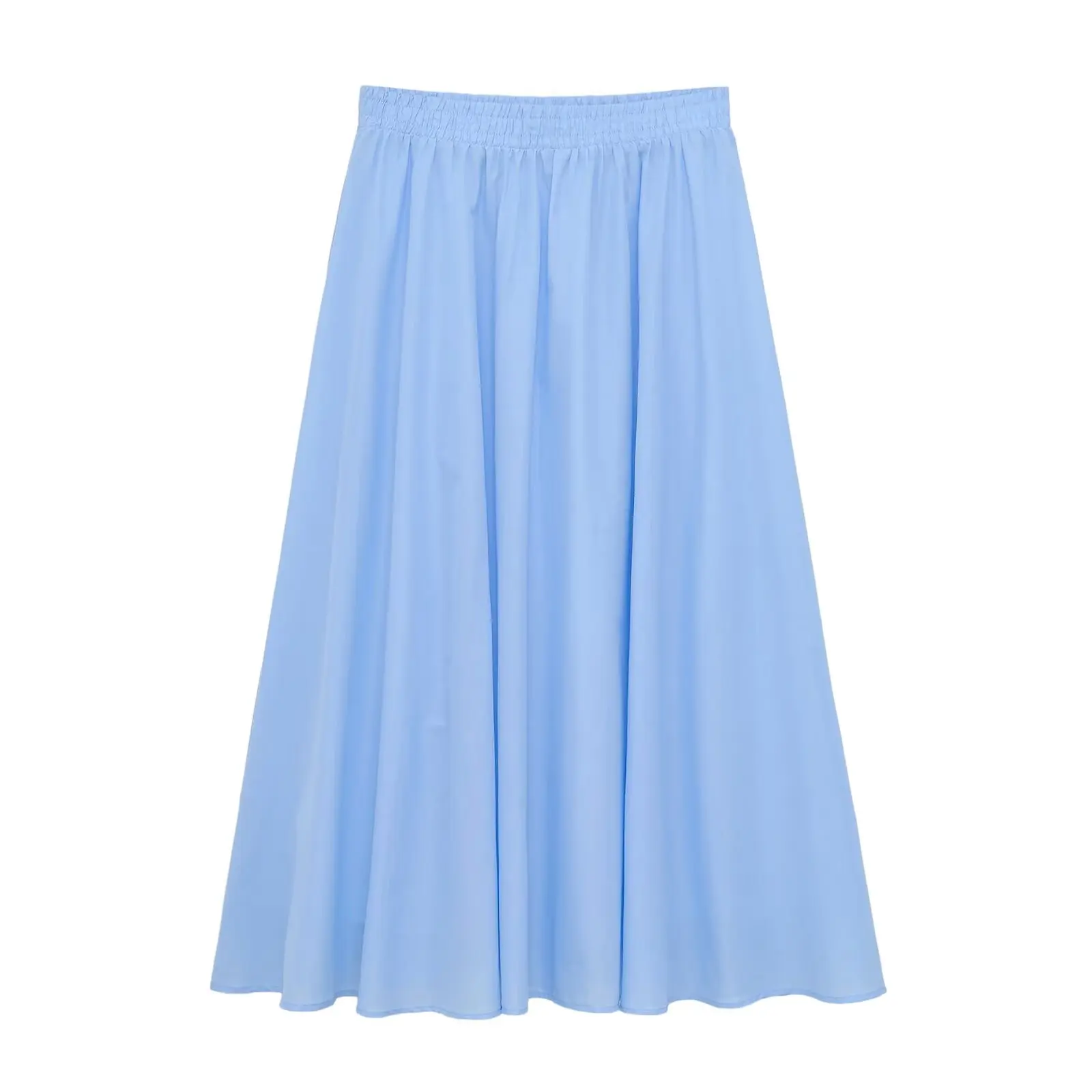 BSAY Summer Beach Vacation Midi Skirt Women Solid Color Elastic High Waist Pleated Flowy A-Line Swing Long Skirt Casual Skirts