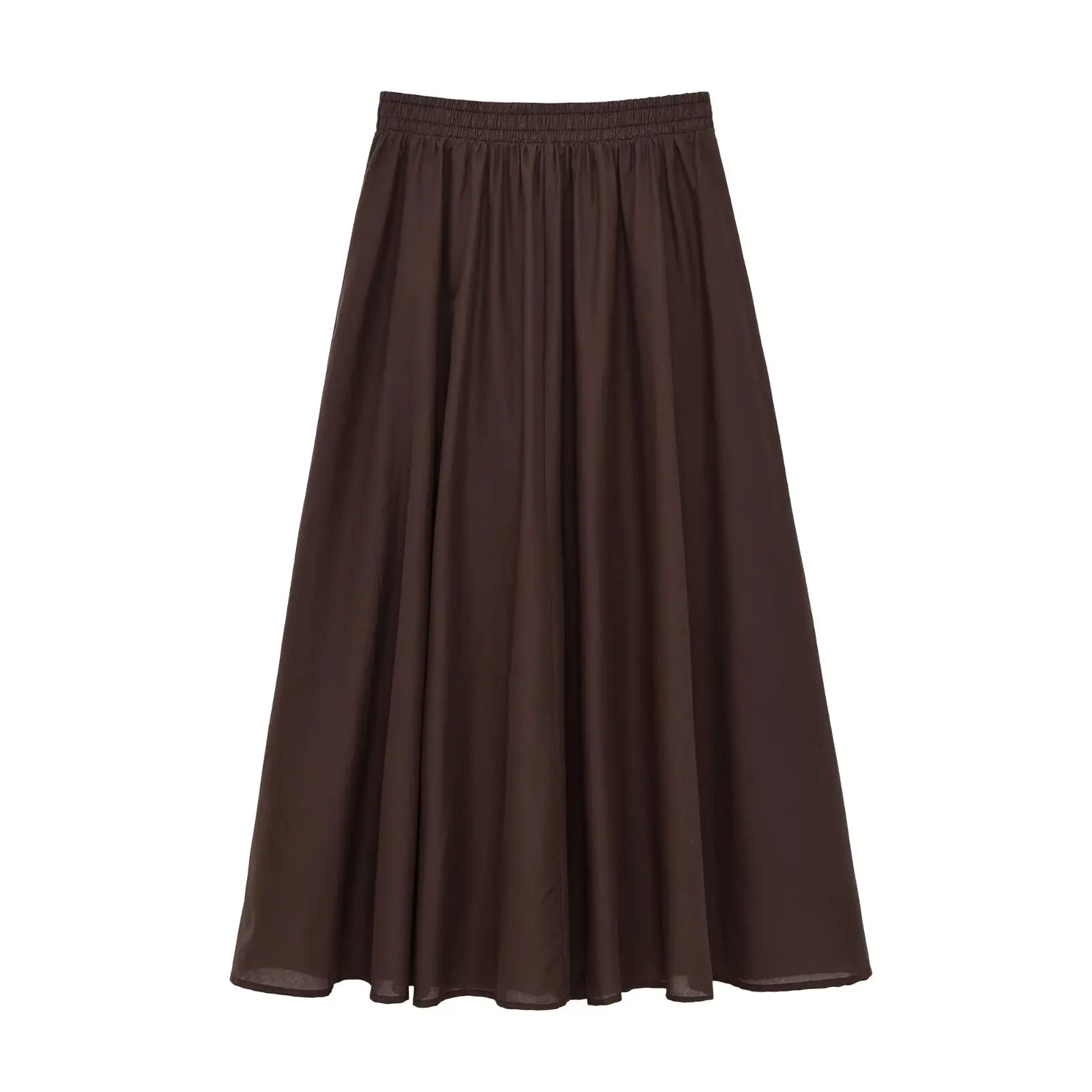 BSAY Summer Beach Vacation Midi Skirt Women Solid Color Elastic High Waist Pleated Flowy A-Line Swing Long Skirt Casual Skirts