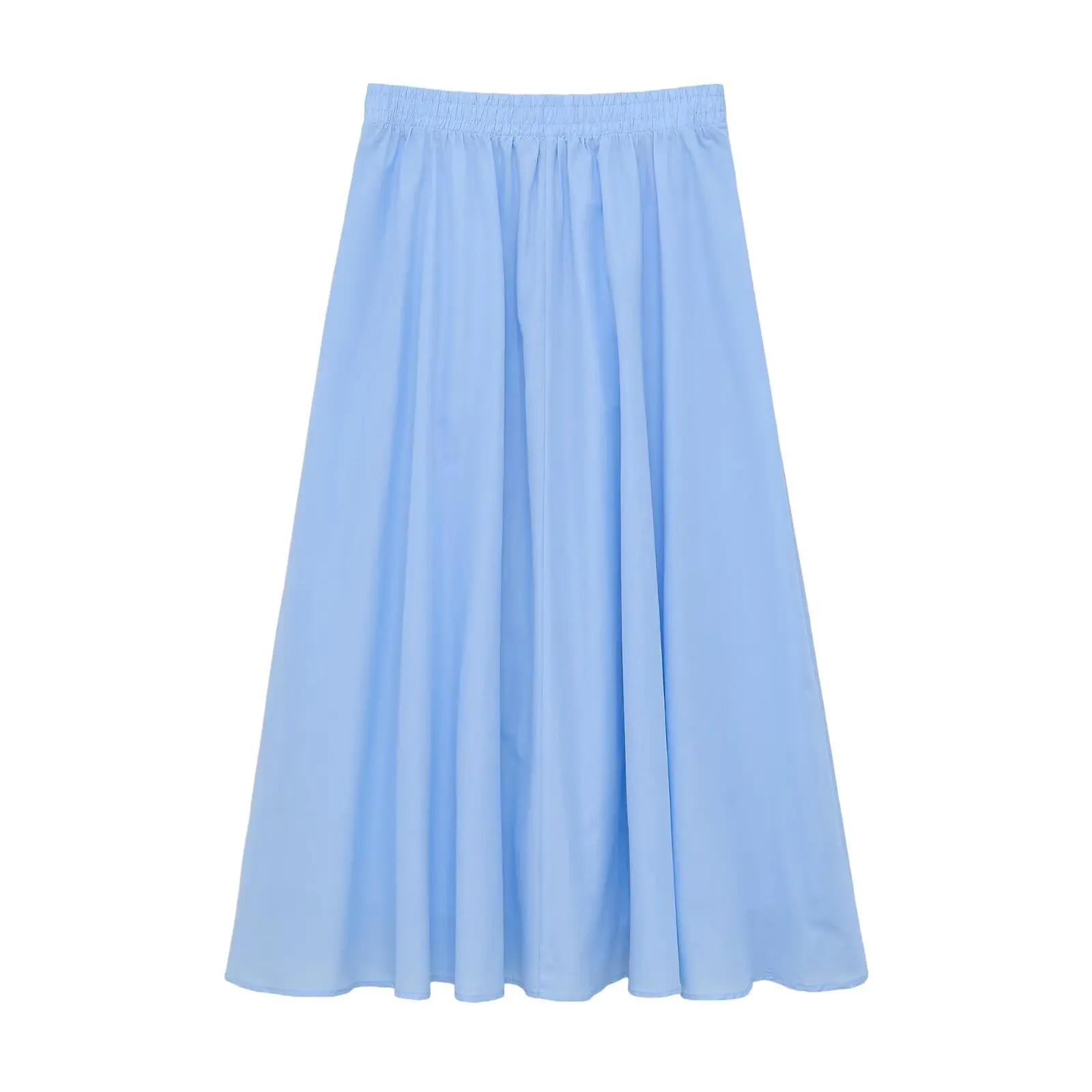 BSAY Summer Beach Vacation Midi Skirt Women Solid Color Elastic High Waist Pleated Flowy A-Line Swing Long Skirt Casual Skirts