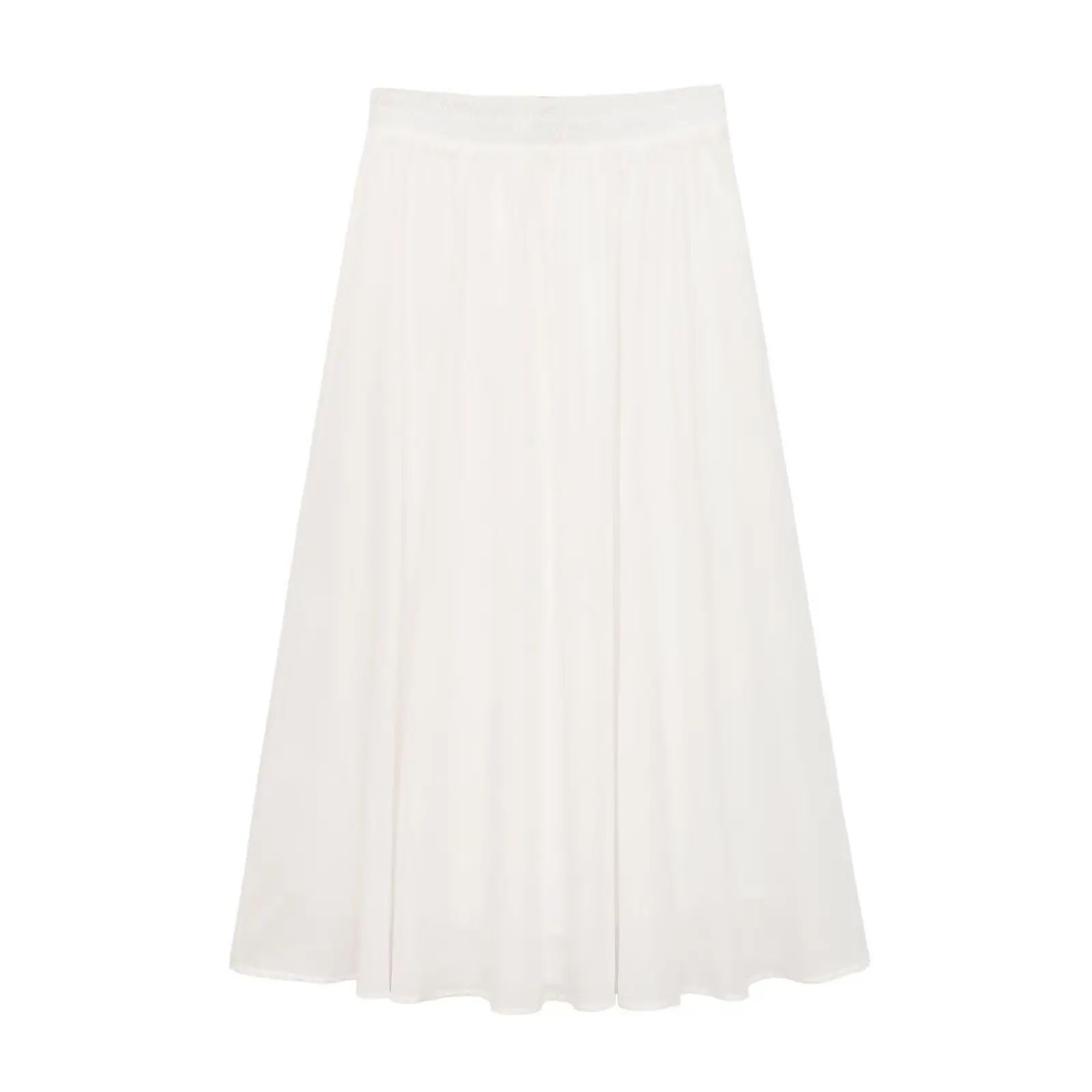 BSAY Summer Beach Vacation Midi Skirt Women Solid Color Elastic High Waist Pleated Flowy A-Line Swing Long Skirt Casual Skirts