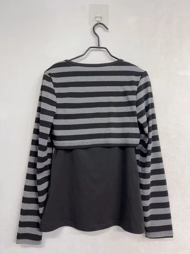 Y2k Emo Women Streetwear Acubi Fairycore Tops Stripe Long Sleeve Aesthetics Graphic Tshirt Goth Grunge T-shirt 2000s Alt Clothes
