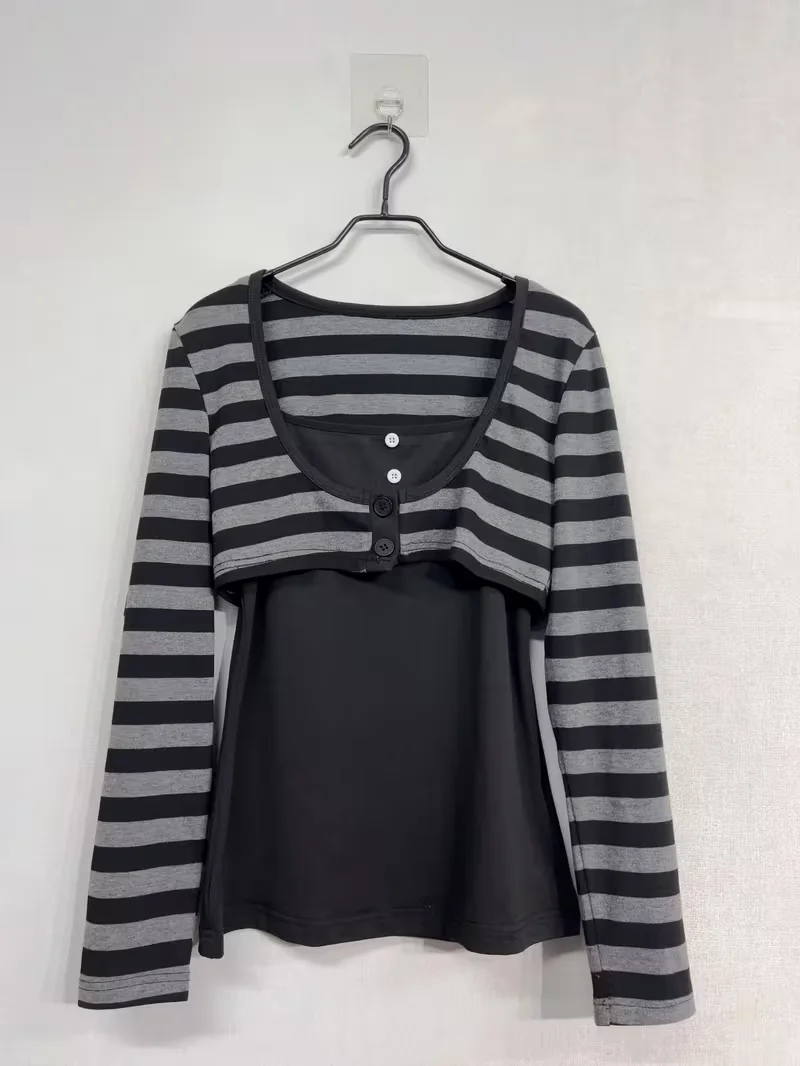 Y2k Emo Women Streetwear Acubi Fairycore Tops Stripe Long Sleeve Aesthetics Graphic Tshirt Goth Grunge T-shirt 2000s Alt Clothes