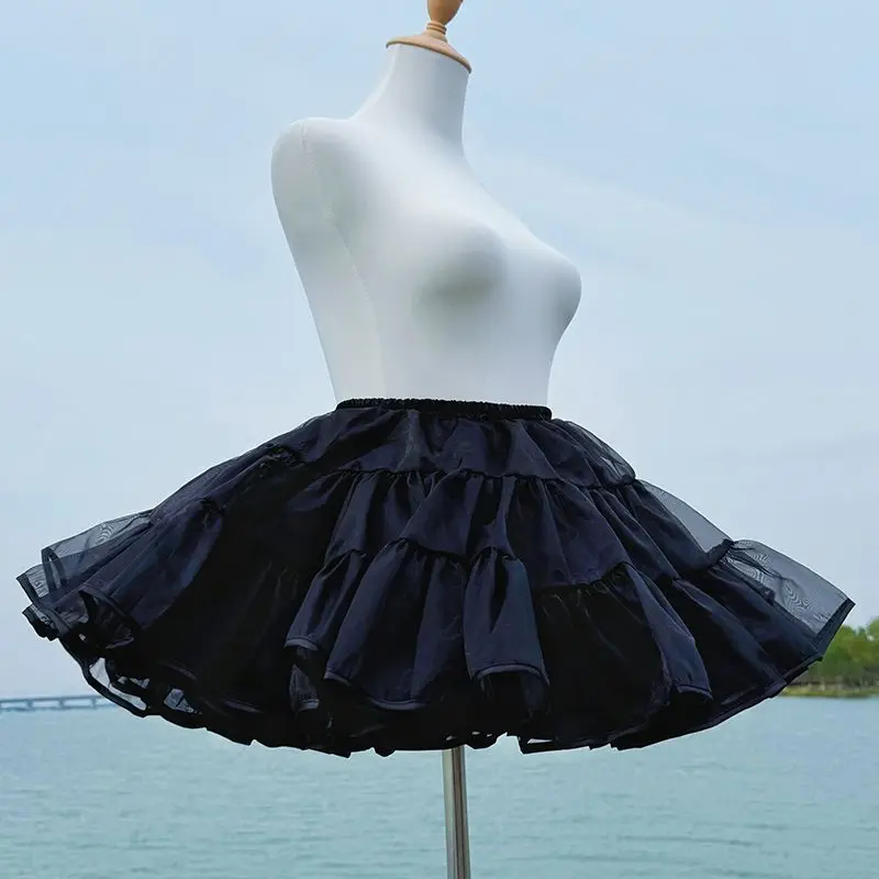 Lolita Boneless Crinoline Petticoat Black Ultra Poof Soft Mesh Short Skirt Flight Heaven Underskirt for Kawaii Style 25-45cm